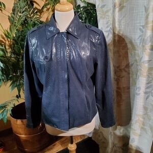 Tabi Navy Faux Leather Snakeprint Jacket